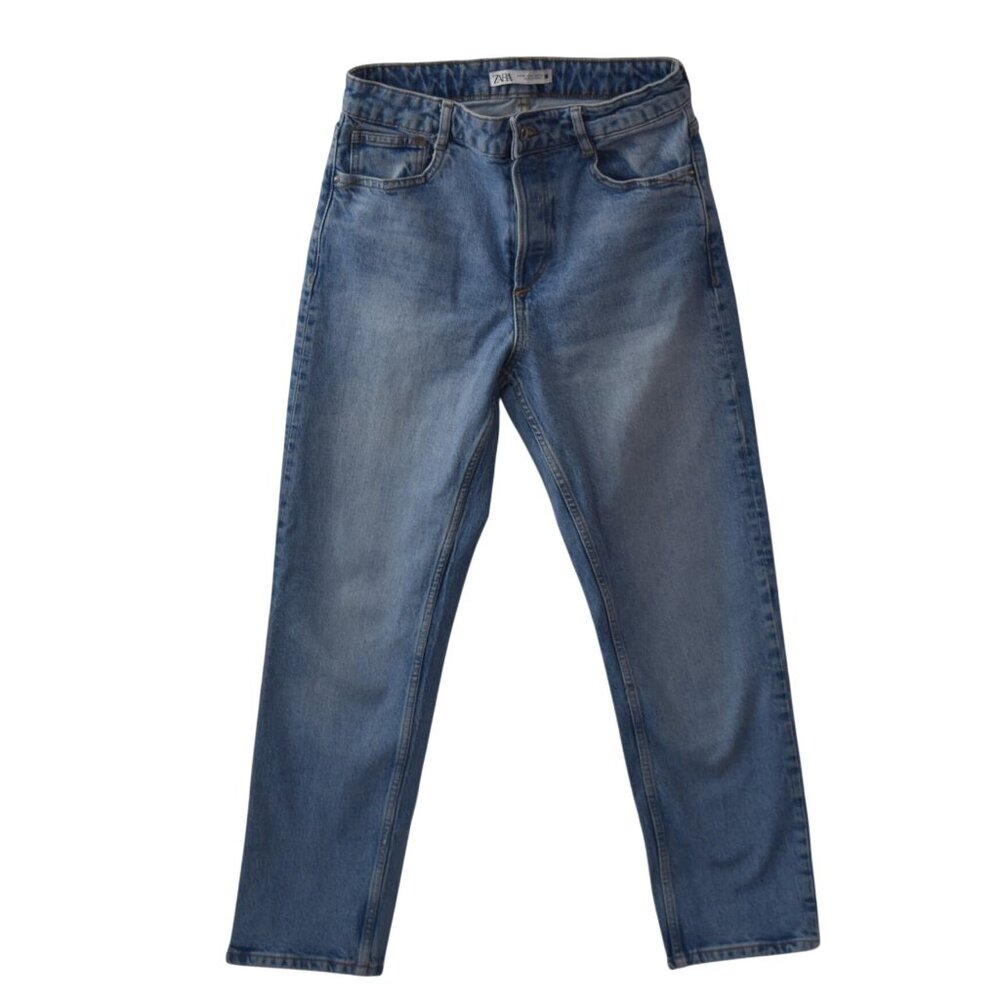 Zara Straight Leg Jeans Denim Mid Rise Cotton Blend Womens Size Eur 38 USA 6